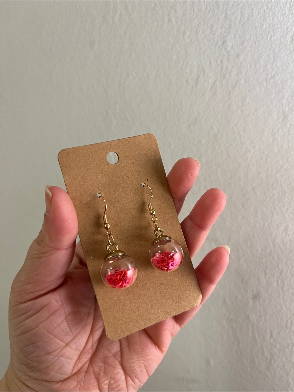 Globe Drop Earrings with Pink Sequin Confetti